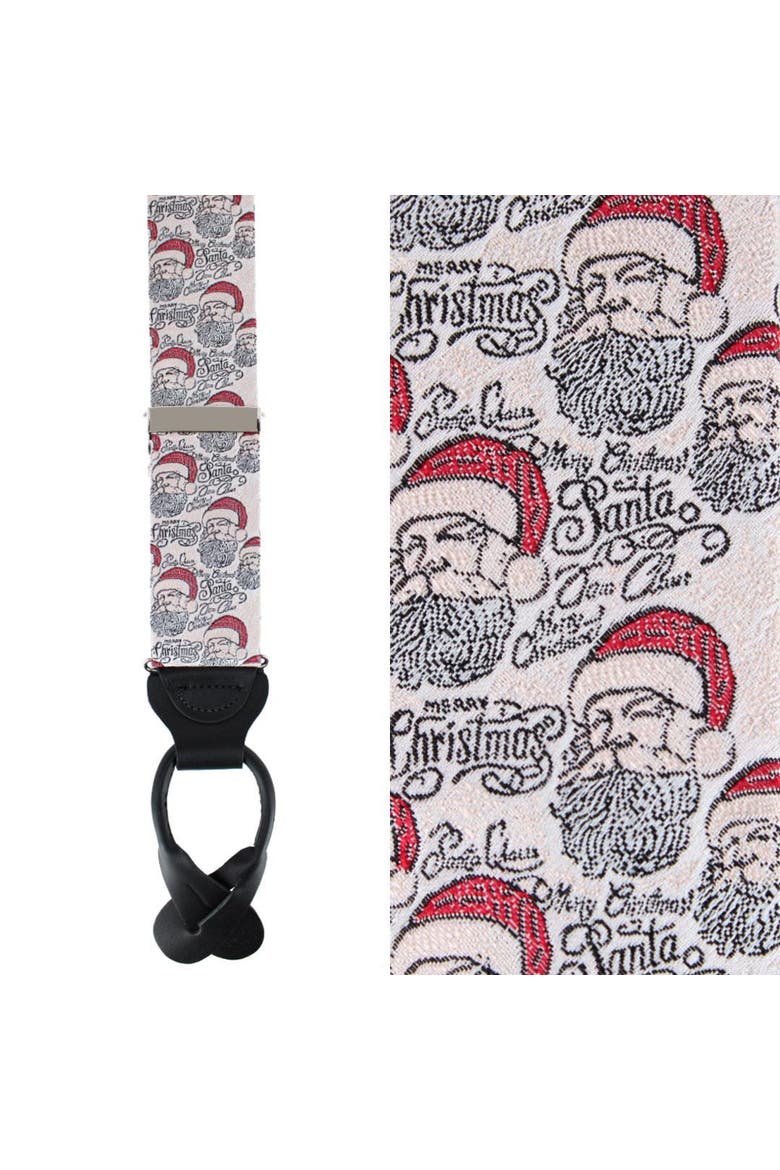 Big & Tall Santa Claus Is Watching Silk Novelty Button End Suspenders, Main, color, Ivory and Red