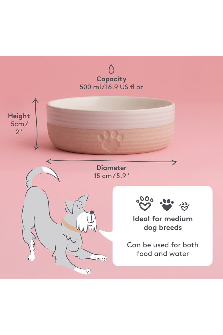 Heart Paw Pet Bowl, 5.9", 16.9oz, Cream & Tan, Food-Water Dish, Alternate, color, Beige