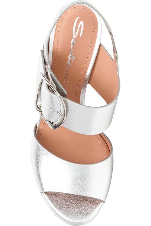 Santoni Laminated Leather High-heel Sandal In Silver