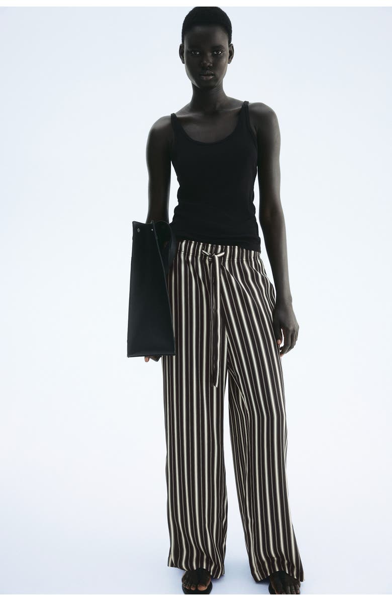 H&M Drawstring Twill Trousers, Alternate, color, Black/Striped