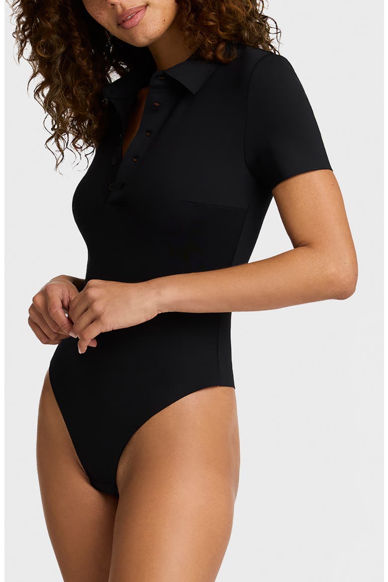Polo Scuba Knit Bodysuit, Alternate, color, BLACK