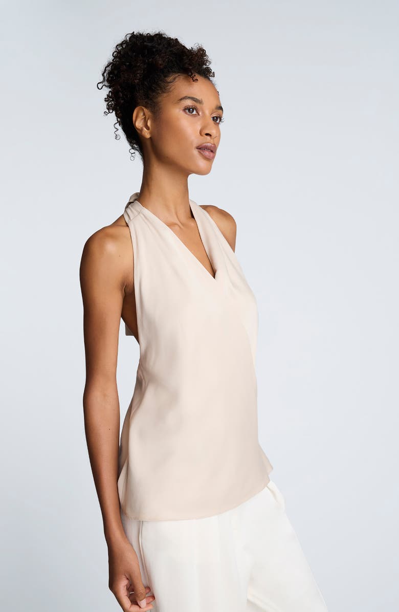 Kenneth Cole Crossover Tie Back Halter Blouse, Alternate, color, Tanline