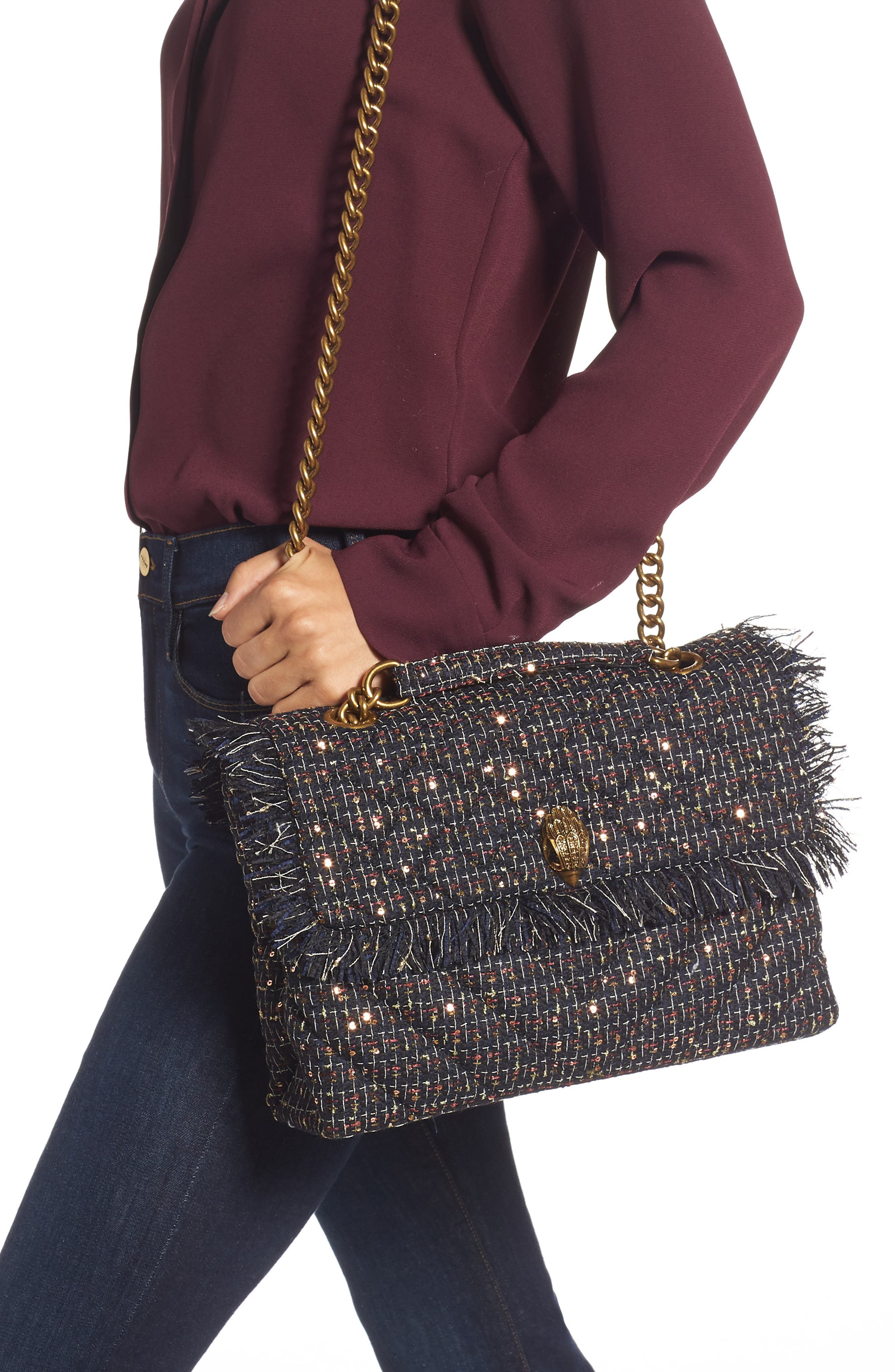 Large Kensington X Tweed Shoulder Bag, Alternate, color, BLUE/ DARK.C
