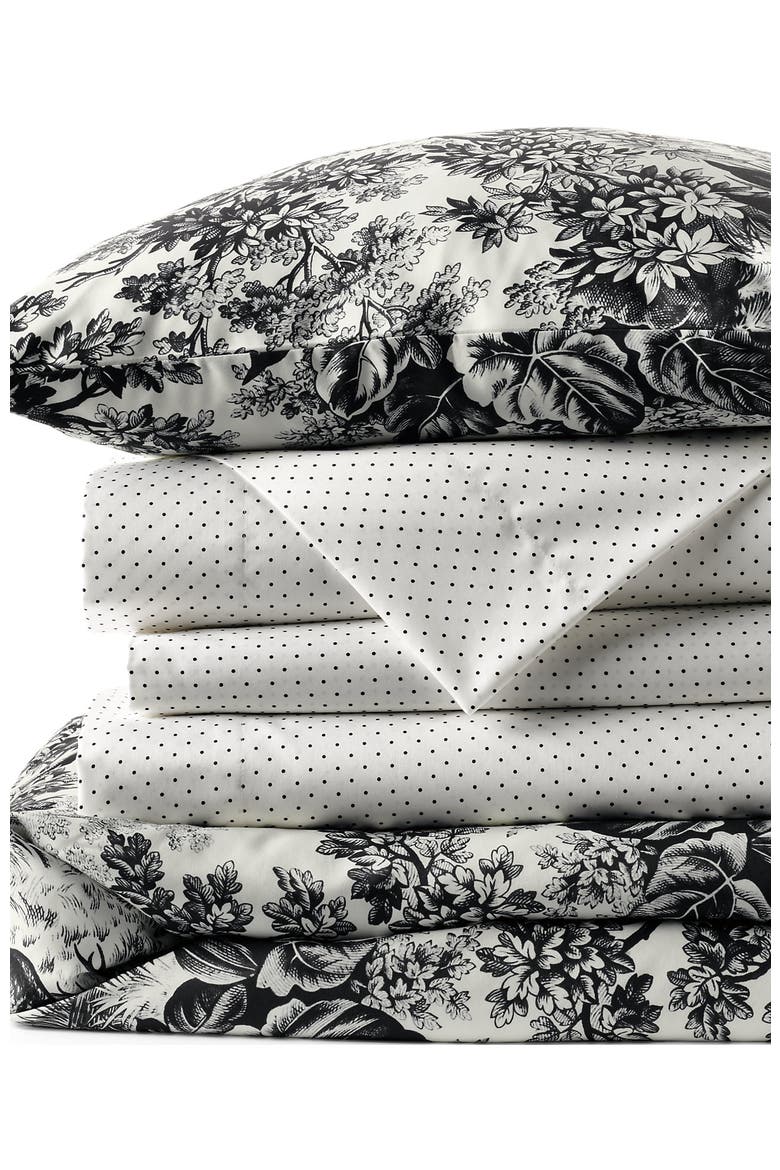 400 Thread Count Premium Supima Cotton No Iron Sateen Duvet Bed Cover, Main, color, Ivory/Black Slate Toile