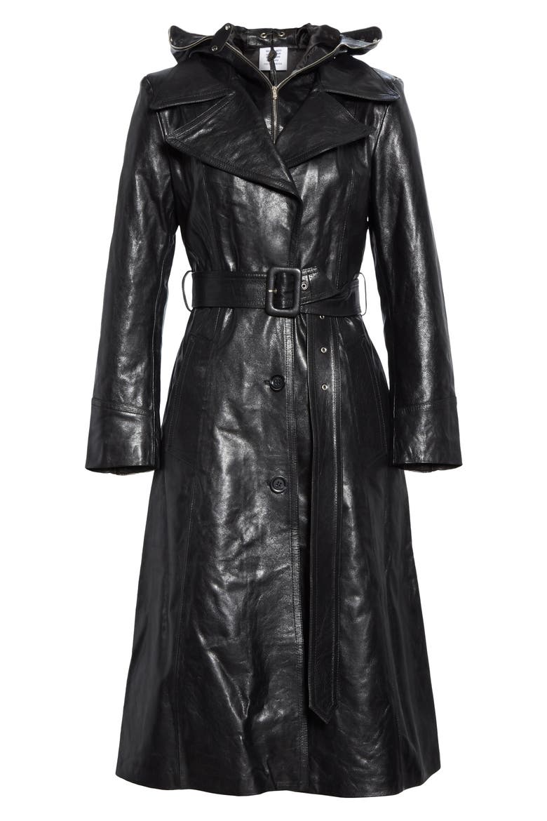 Mask Leather Trench Coat, Alternate, color, BLACK