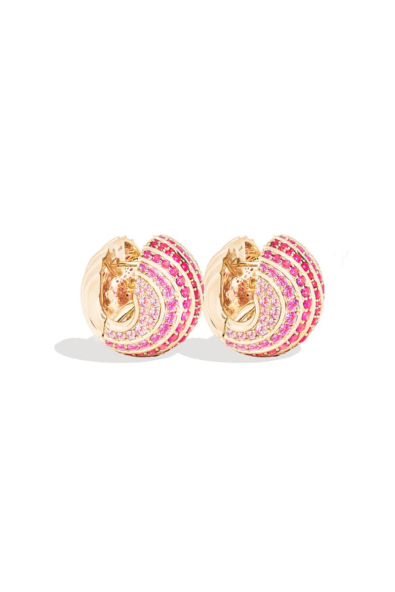 Revel Large Bead Huggie, Alternate, color, Ruby, Pink Sapphire- Gold