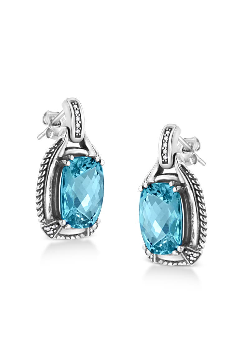 Silver 14x10MM Cushion Blue Topaz Gemstone and Diamond Accent Dangle Earring, Alternate, color, White