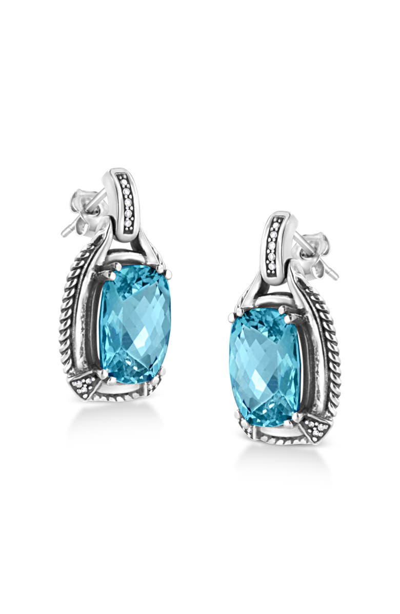 Haus of Brilliance Silver 14x10MM Cushion Blue Topaz Gemstone and Diamond Accent Dangle Earring, Alternate, color, White