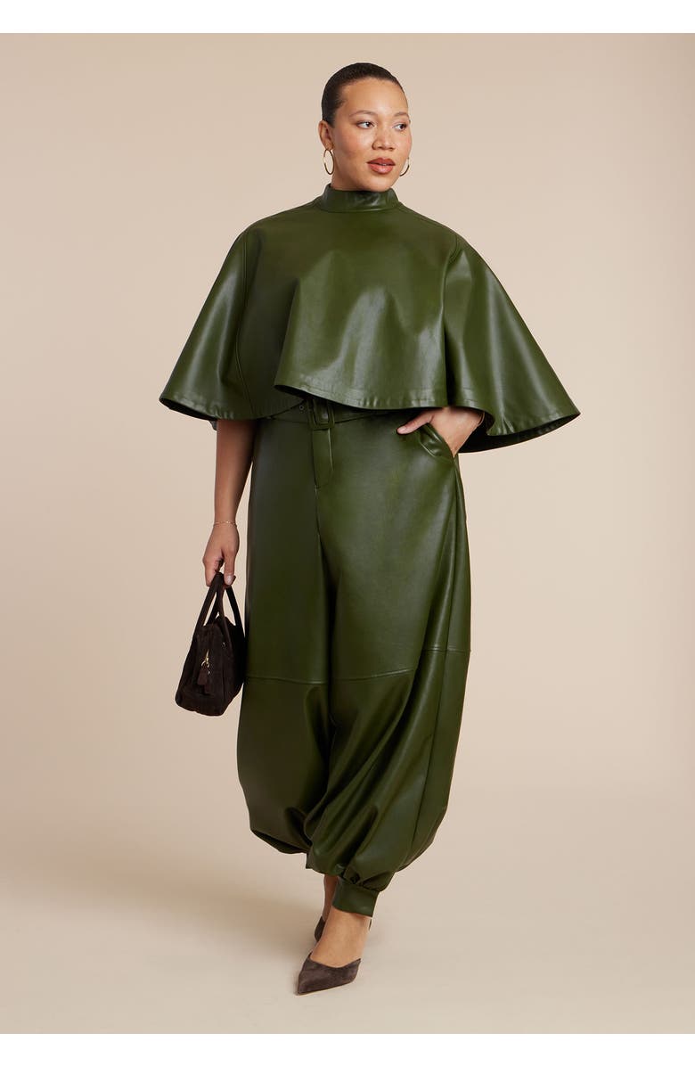 ELOQUII Faux Leather Cape Top, Alternate, color, Dark Forest Green
