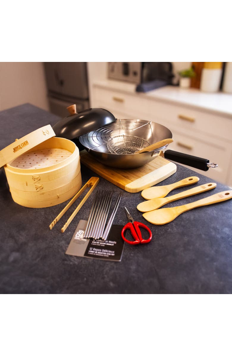 JOYCE CHEN Professional Series Uncoated 14" Wok Bundle, 12 piece, Alternate, color, Bamboo/Carbon Steel