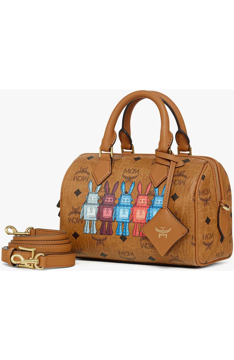 MCM Small Ella Boston Bag in Rabot Visetos, Alternate, color, Cognac