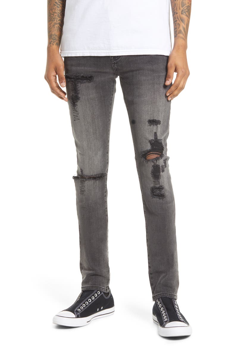 Punk Men's Distressed Super Skinny Jeans, Main, color, FLINT