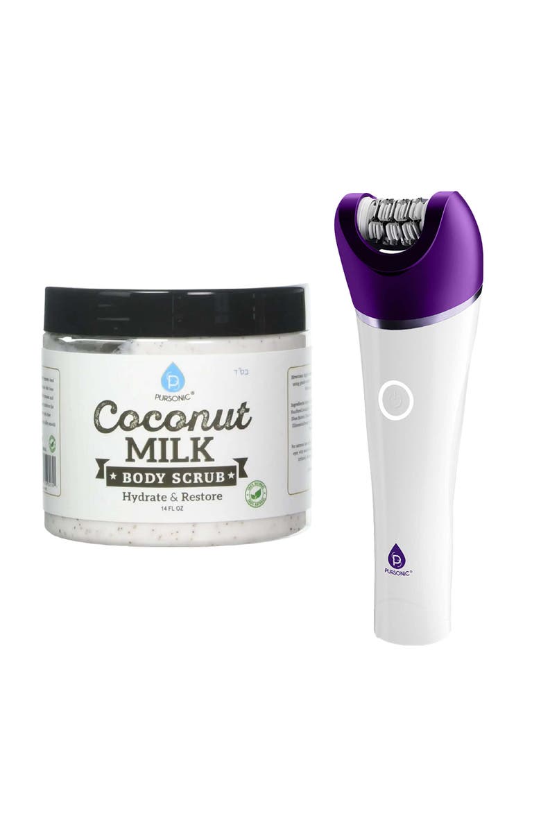 PURSONIC Smooth & Radiant Skincare Bundle 6-in-1 Smooth Glide Epilator + Coconut Milk Body Scrub, Main, color, Multicolor