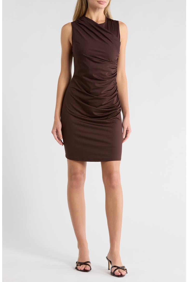 Drape Jersey Cocktail Dress, Main, color, BROWN