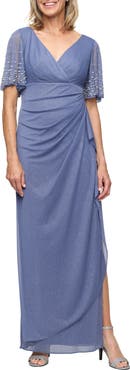 Alex Evenings Imitation Pearl Detail Metallic Gown