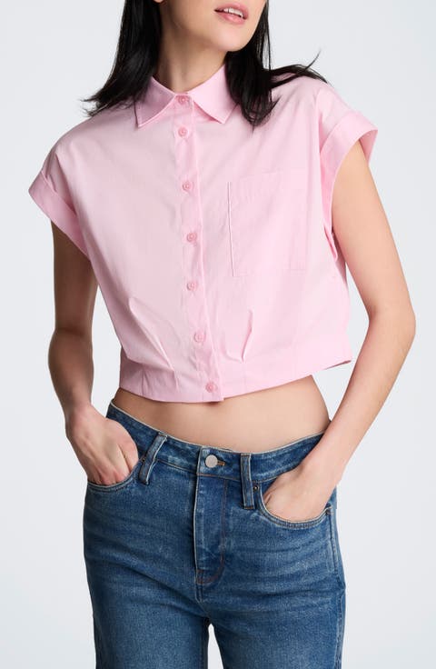 Cap Sleeve Crop Button-Up Shirt