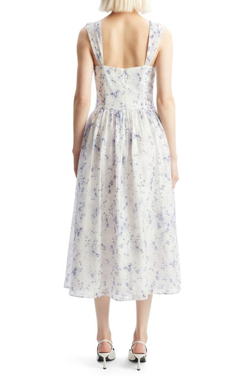 Bardot Malea Floral Print Corset Bodice Midi Dress In Blue Floral