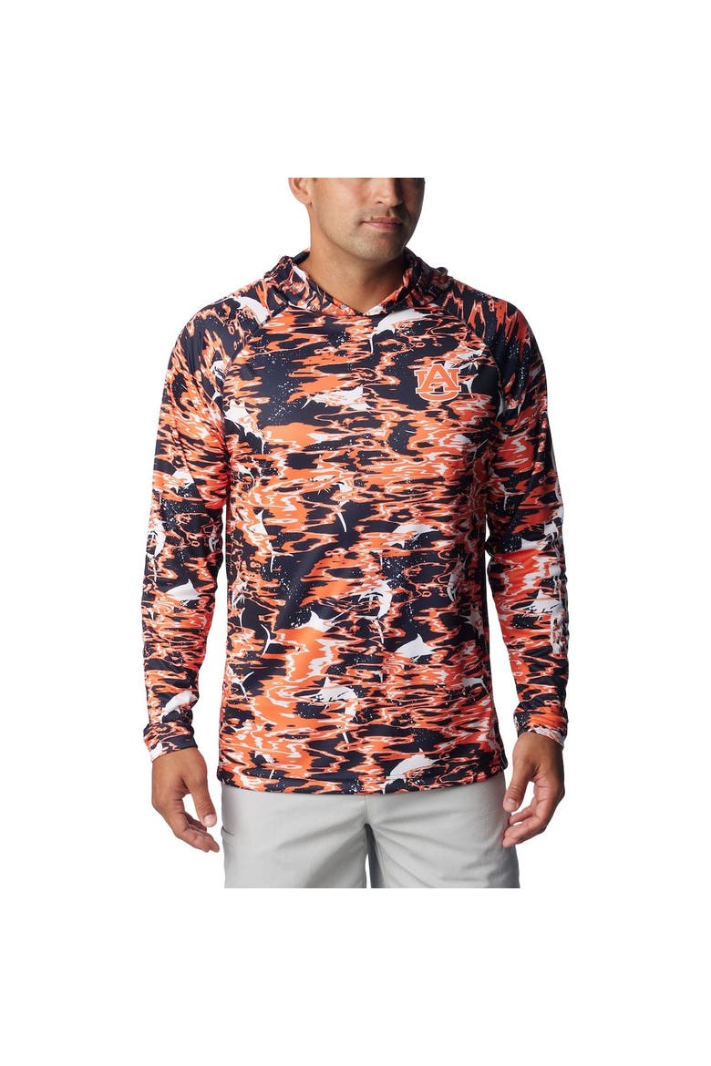Men's Columbia Navy Auburn Tigers PFG Terminal Tackle Omni-Shade Rippled Long Sleeve Hooded T-Shirt, Alternate, color, Navy