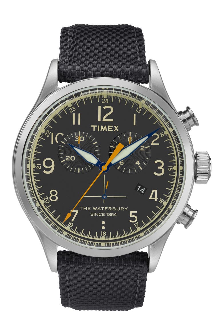 Fairfield Leather Strap Watch, 41mm, Main, color, BLACK