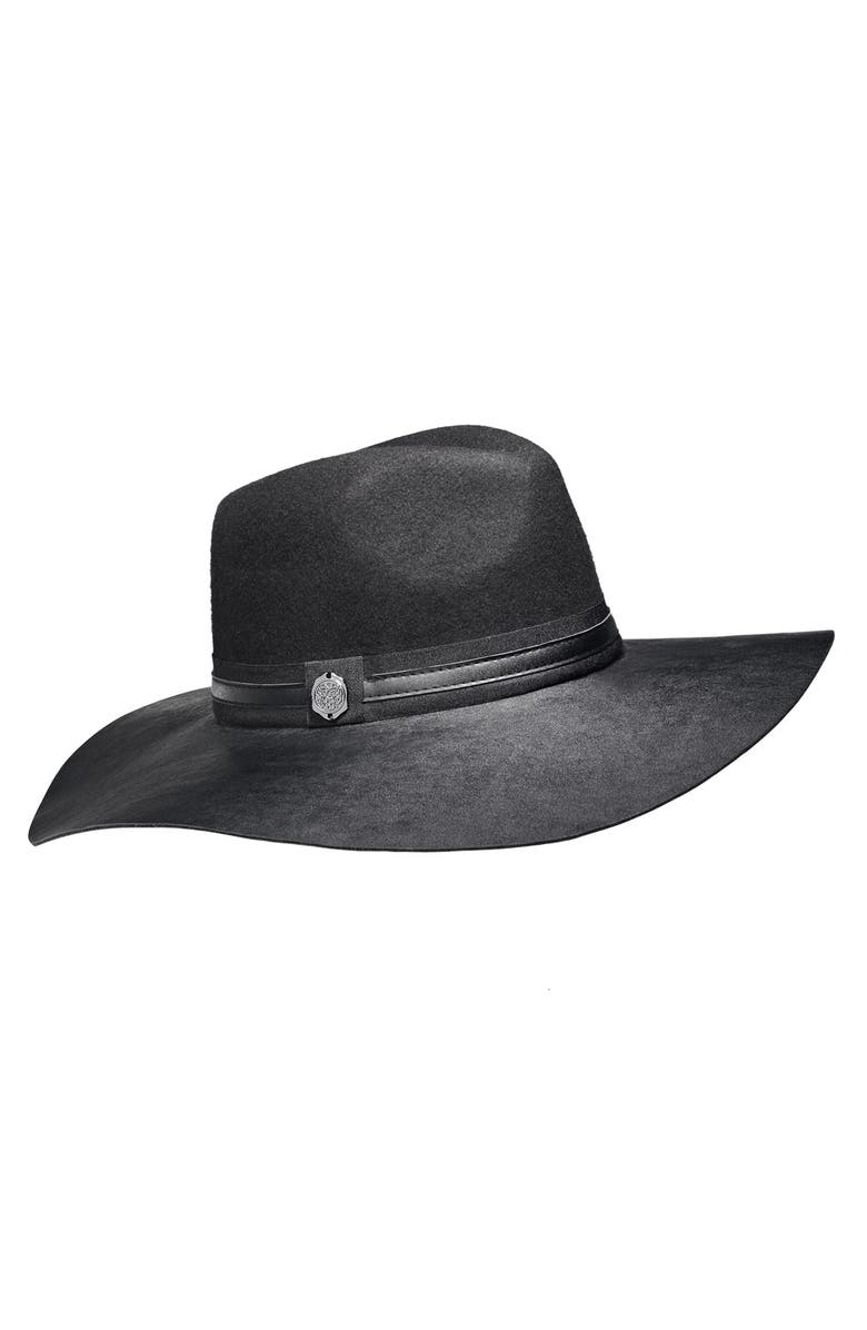 Vince Camuto Hat with Wide Faux Leather Brim, Alternate, color, 