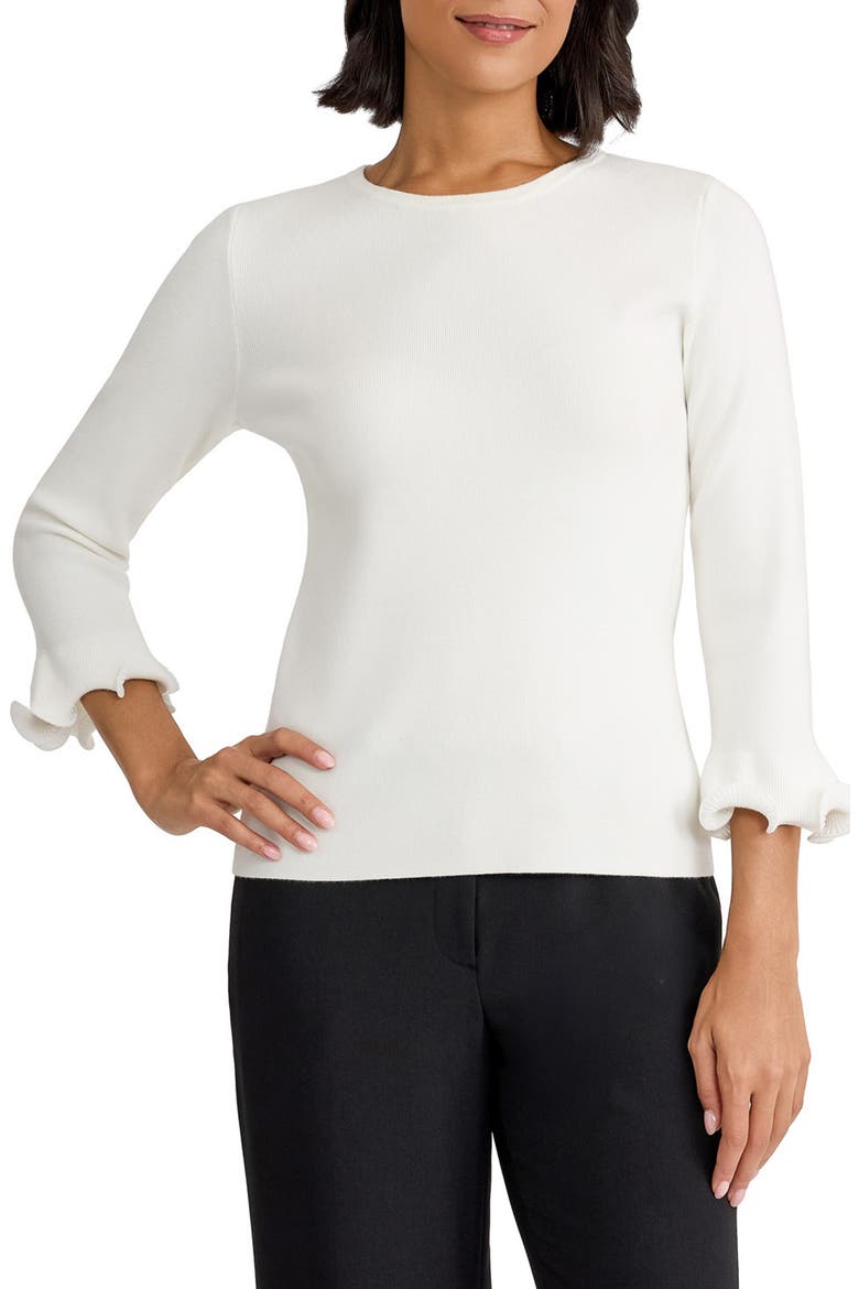 Sculptural Cuff Crewneck Sweater, Main, color, VANILLA ICE