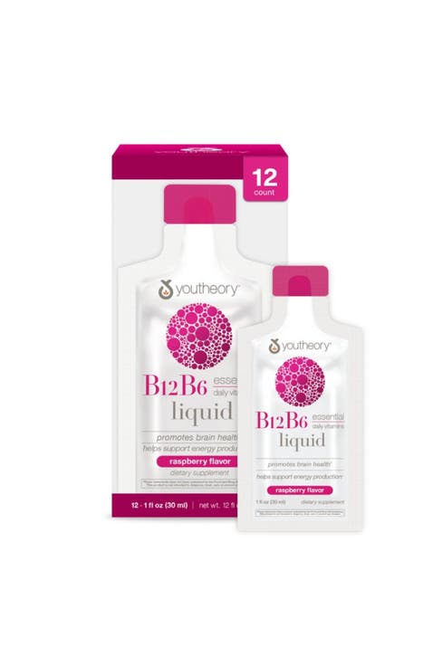 B12 B6 Daily Energy and Brain Support Supplement Liquid Raspberry 12 Pack 1oz