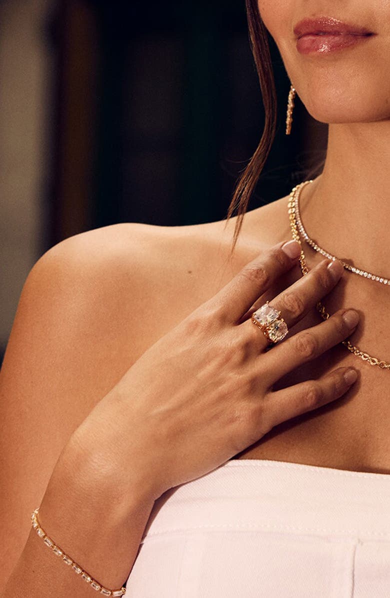 Sterling Forever Hunter Cubic Zirconia Tennis Bracelet, Alternate, color, Gold