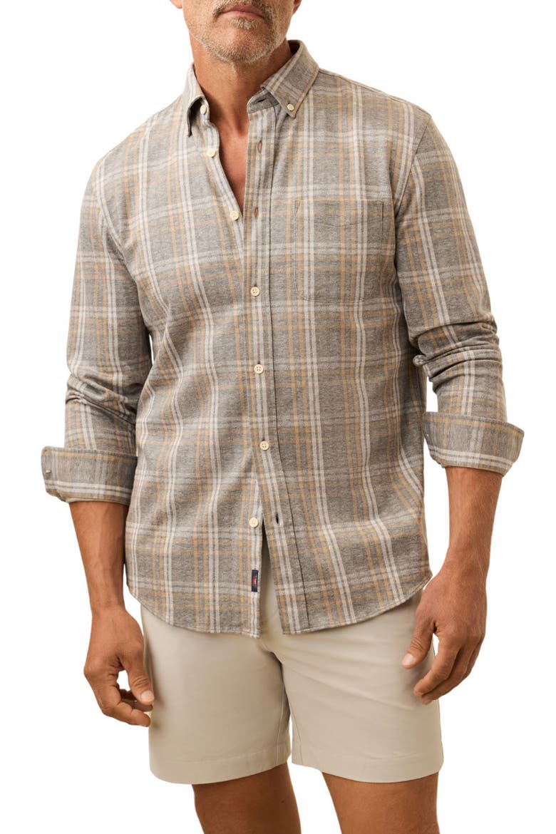 Coastline Knit Button-Down Shirt, Main, color, DUNE ASH PLAID