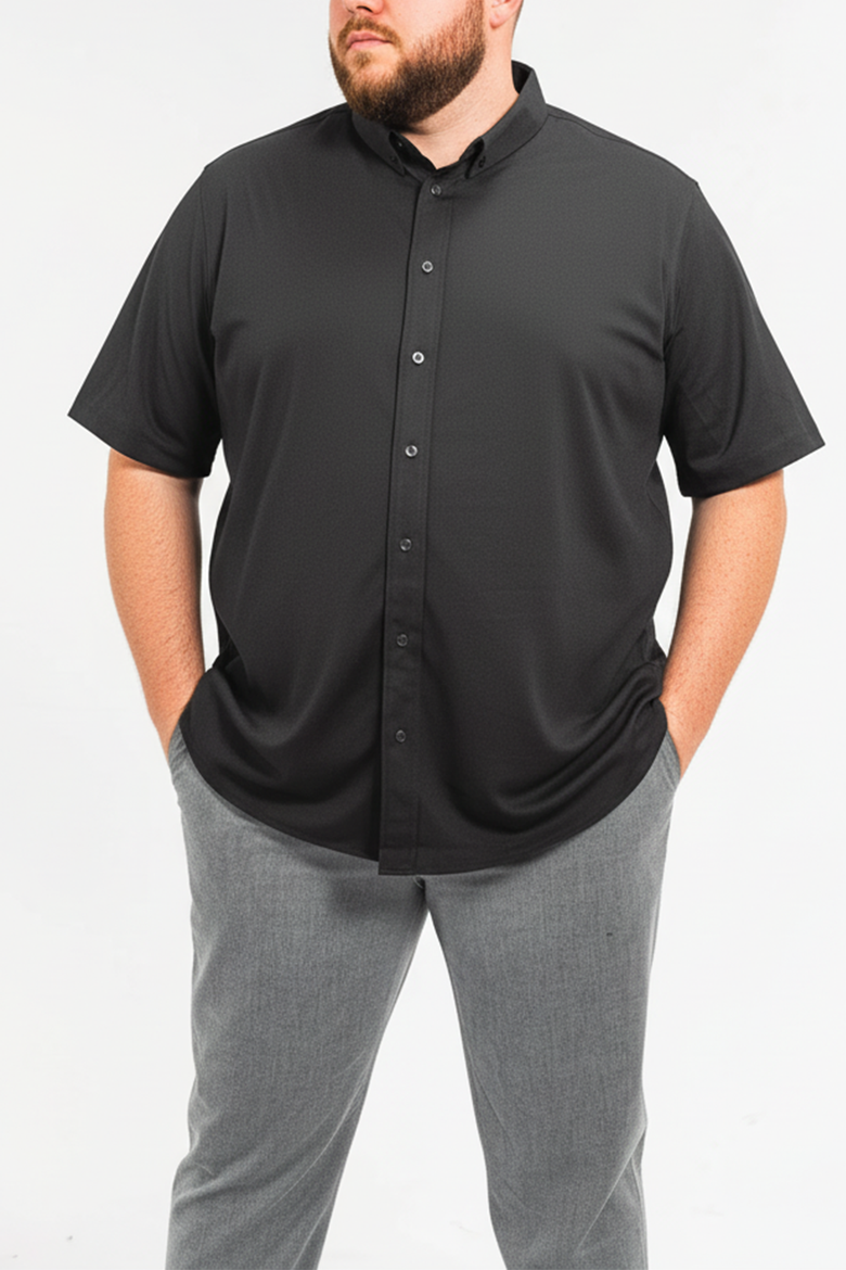 Men’s Big and Tall Commuter Shirt, Short Sleeve Button Down, Tailored Fit, Spread Collar, Performance Fabric, Stylish & Casual Breathable Shirt, Main, color, Black