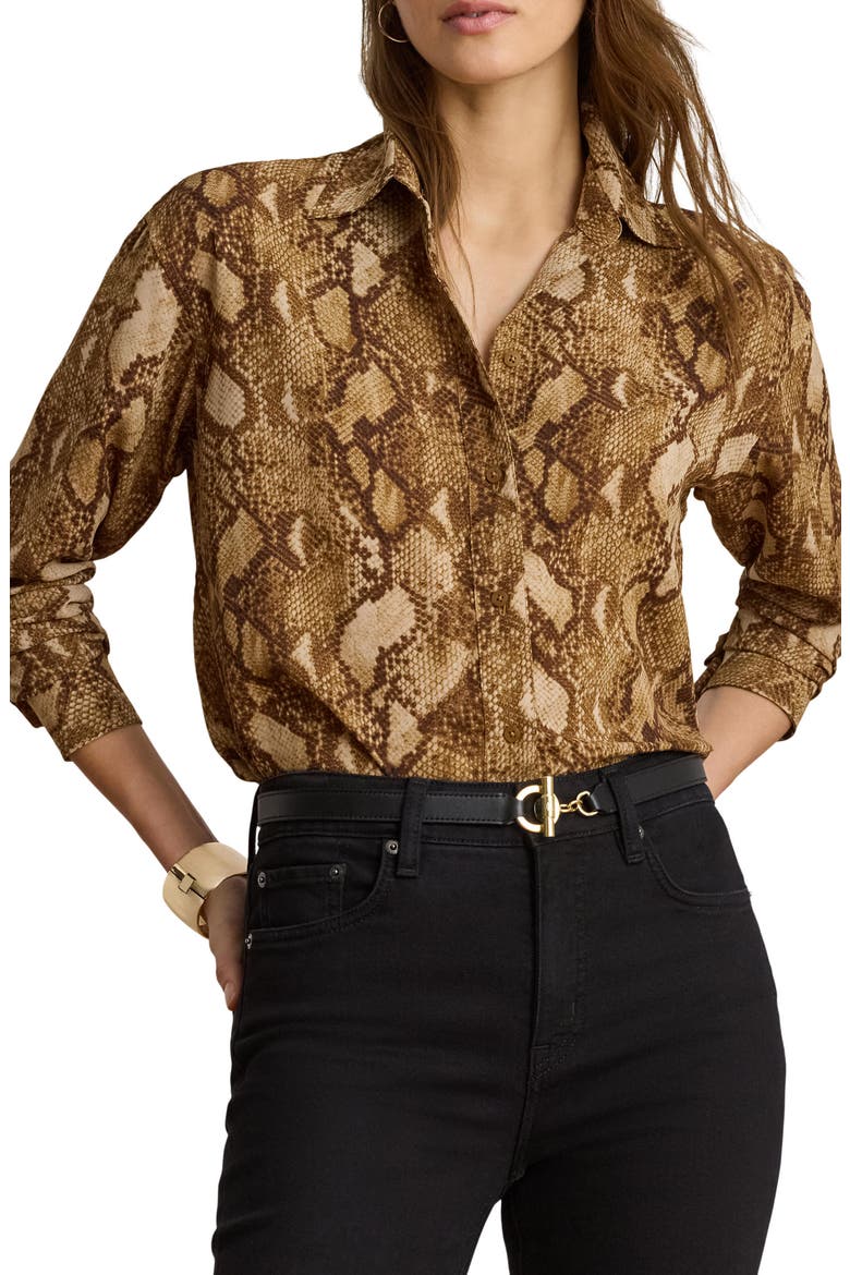 Python Print Relaxed Fit Georgette Shirt, Main, color, BEIGE