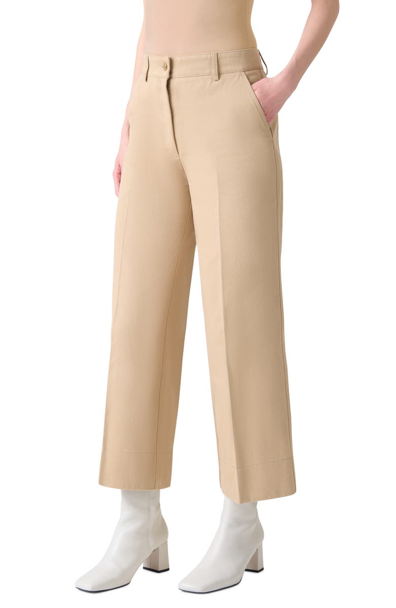 Akris punto Chiara Wide Leg Crop Cotton Gabardine Pants, Alternate, color, Beige