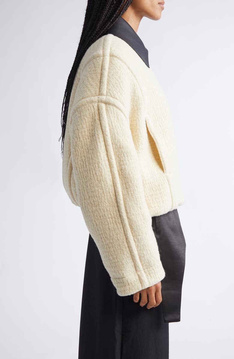 Jean Paul Gaultier Lambskin Leather Collar Bomber Jacket, Alternate, color, Ecru/ Black