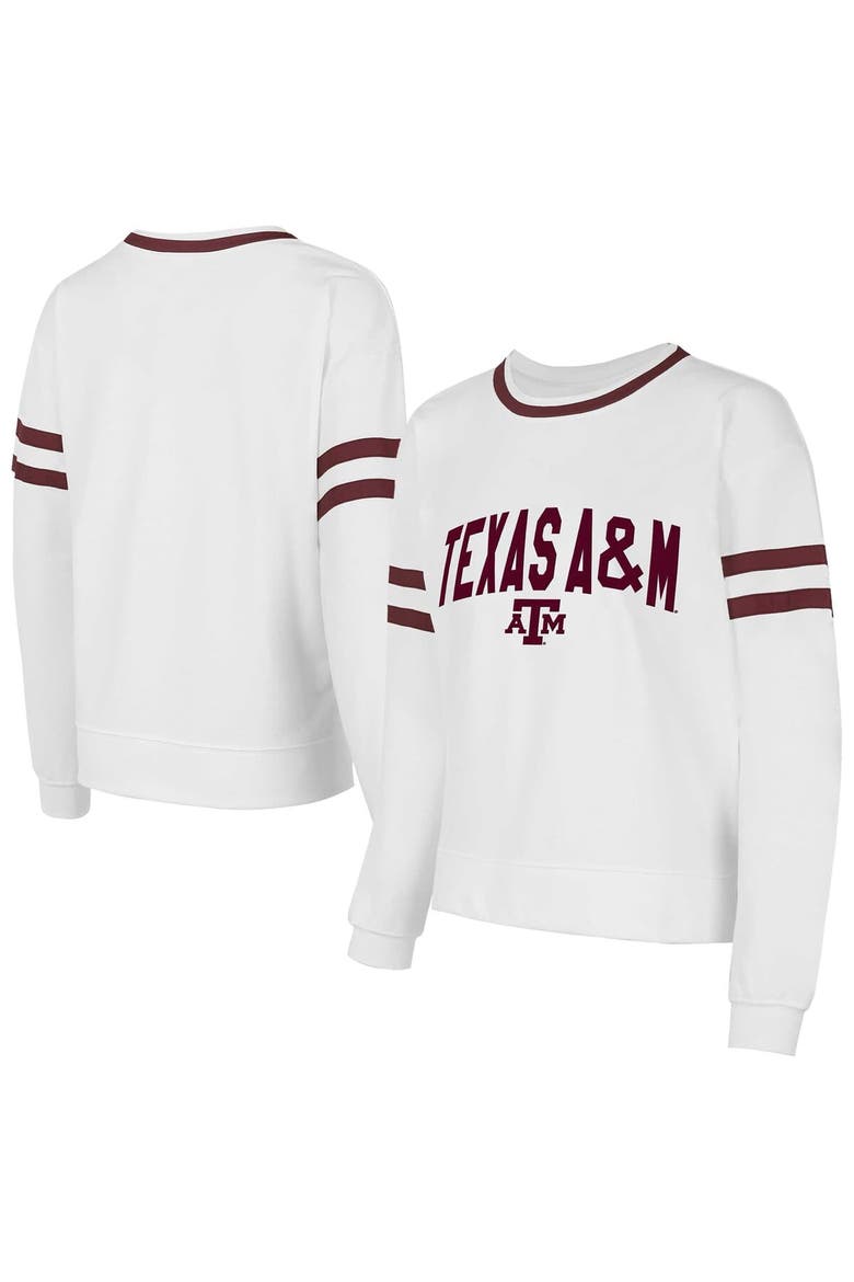 Women's Concepts Sport  White Texas A&M Aggies Borough French Terry Arch Over Long Sleeve T-Shirt, Main, color, White