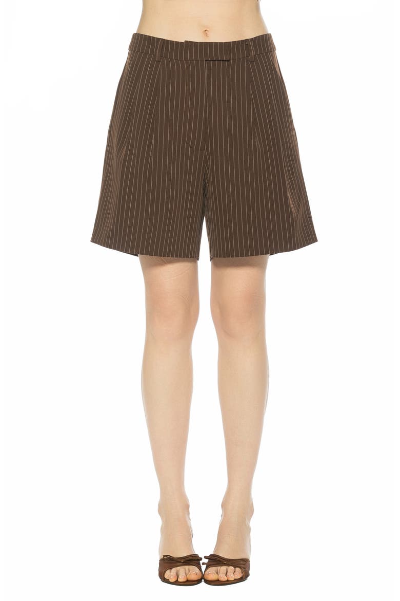 Dia Pinstripe Pleated Shorts, Main, color, BROWN PINSTRIPE