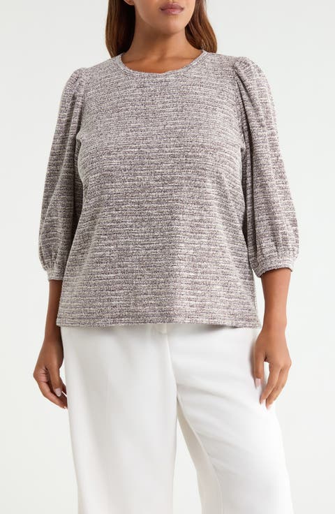 Balloon Sleeve Boucle Knit Top