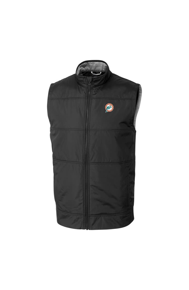 Cutter & Buck Men's Cutter & Buck Black Miami Dolphins Throwback Logo Big & Tall Stealth Hybrid Quilted Windbreaker Full-Zip Vest, Alternate, color, 