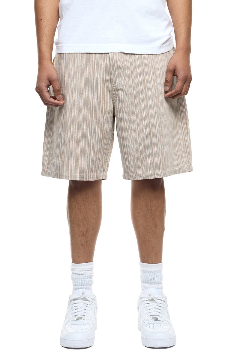 Round Two Stripe Flat Front Cotton Shorts, Main, color, Earth