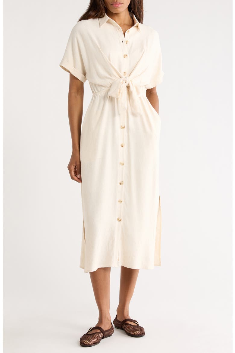 Alienor Short Sleeve Tie Waist Shirtdress, Main, color, BEIGE