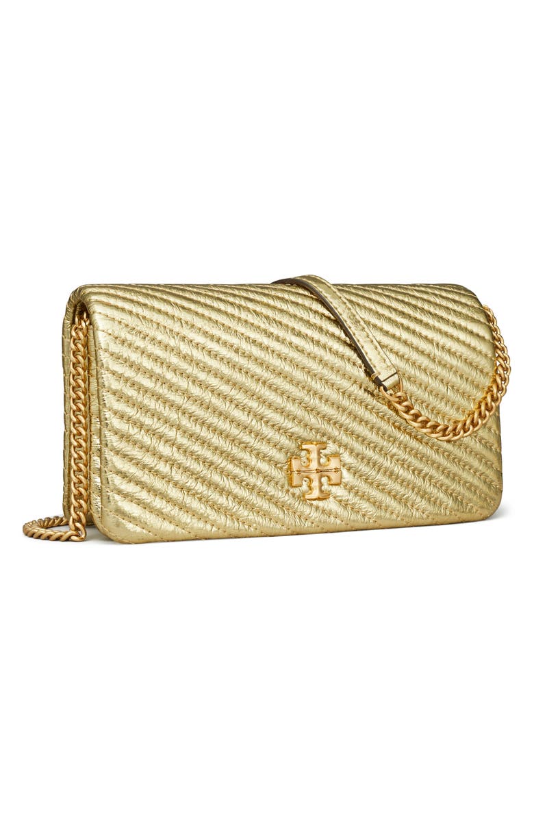Tory Burch Kira Quilted Metallic Leather Wallet on a Chain, Alternate, color, Gold