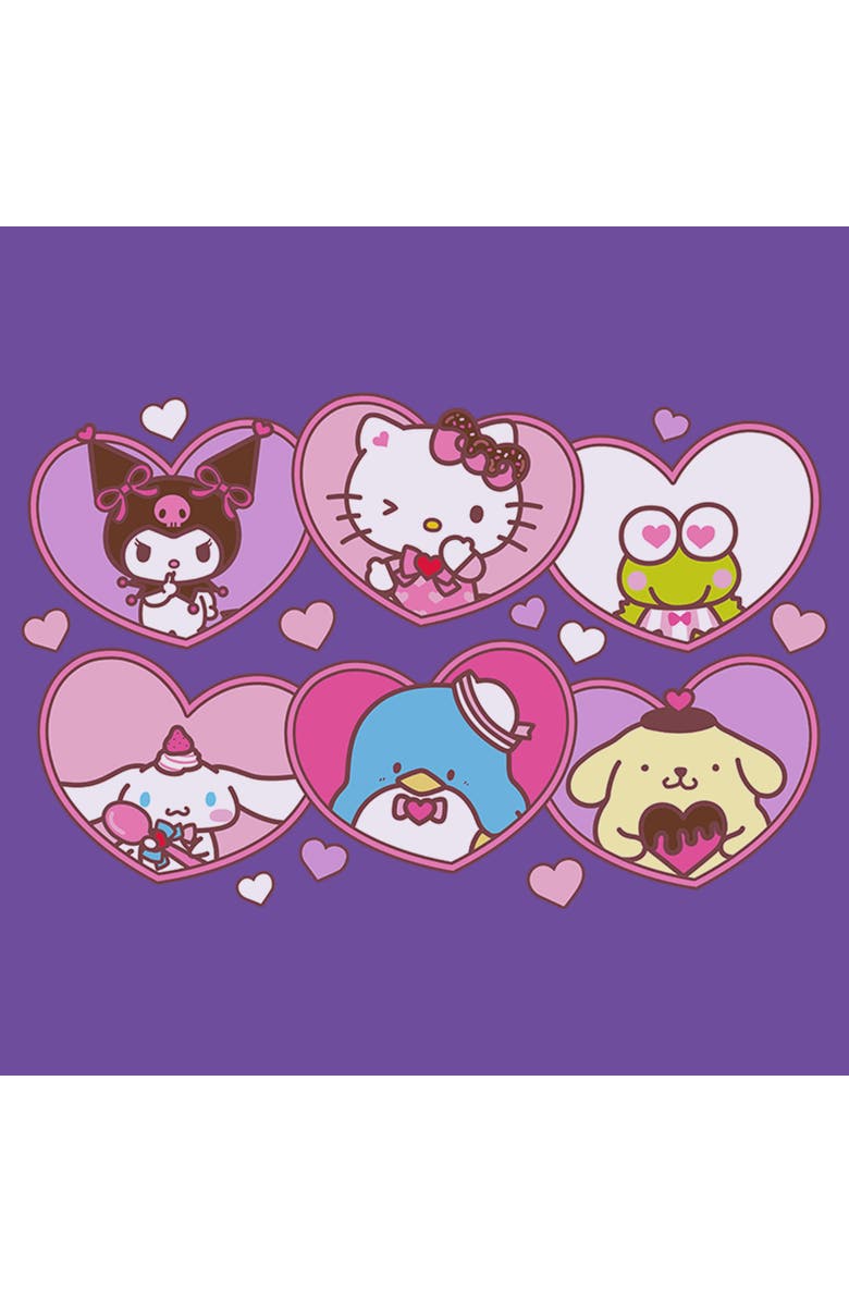 Hello Kitty Junior's Hello Kitty Cute Hearts and Portraits  Graphic T-Shirt, Alternate, color, Purple