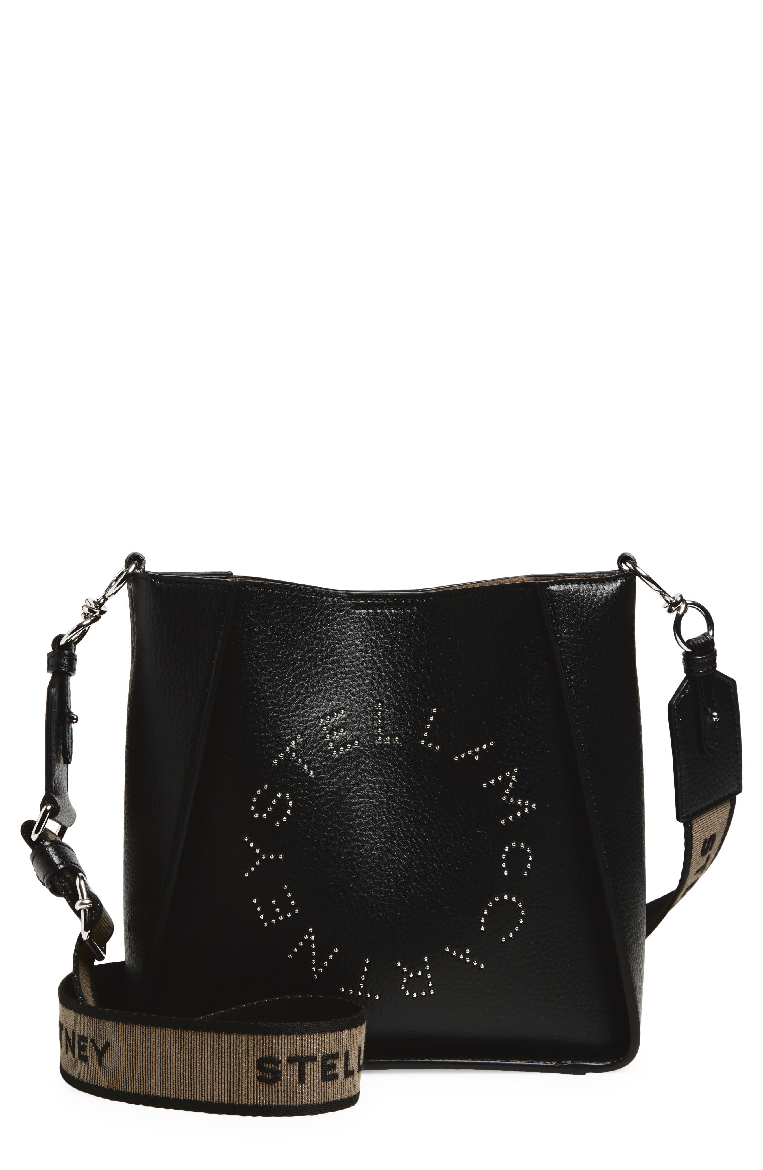 Stella McCartney Falabella Shimmer Faux Leather Tote, Main, color, Black