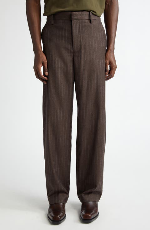 Chalk Stripe Flat Front Wool & Cashmere Trousers