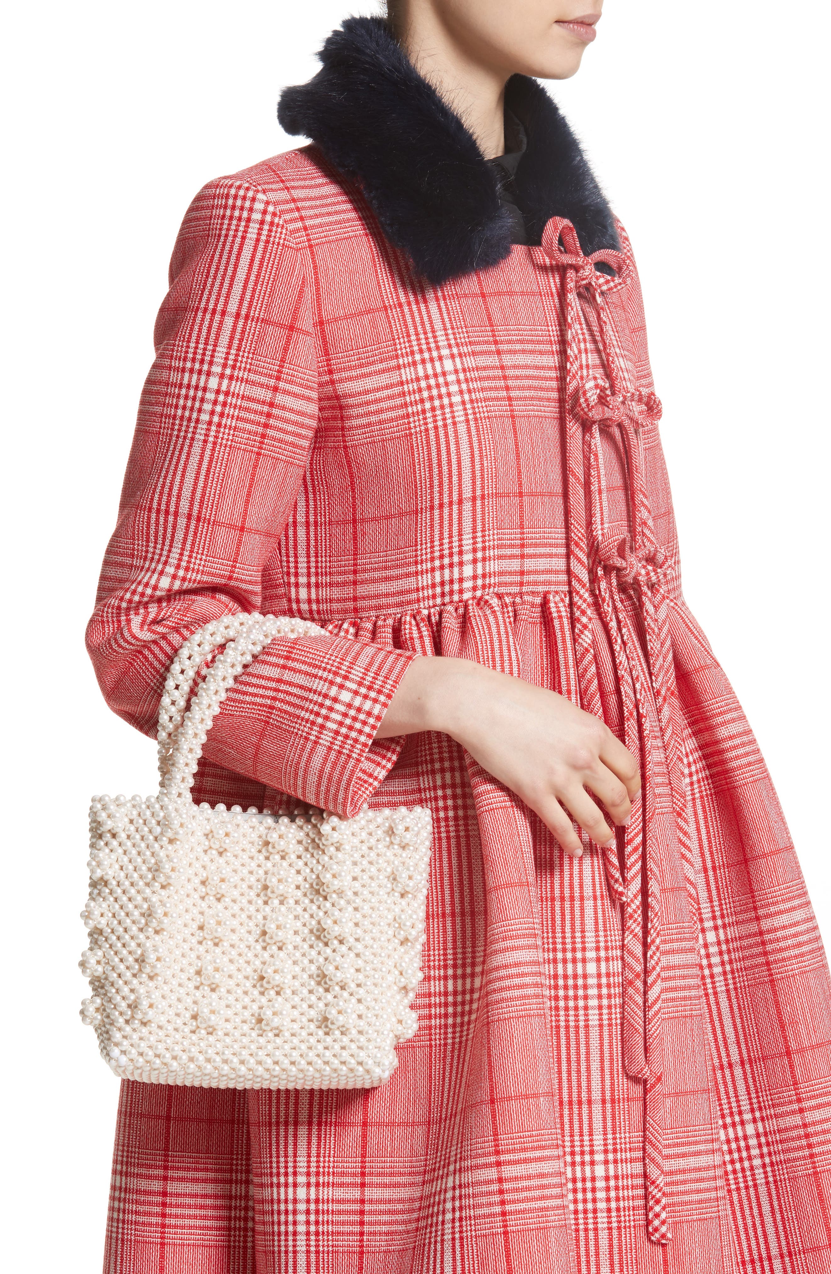 Shrimps Antonia Small Imitation Pearl Beaded Handbag, Alternate, color, 