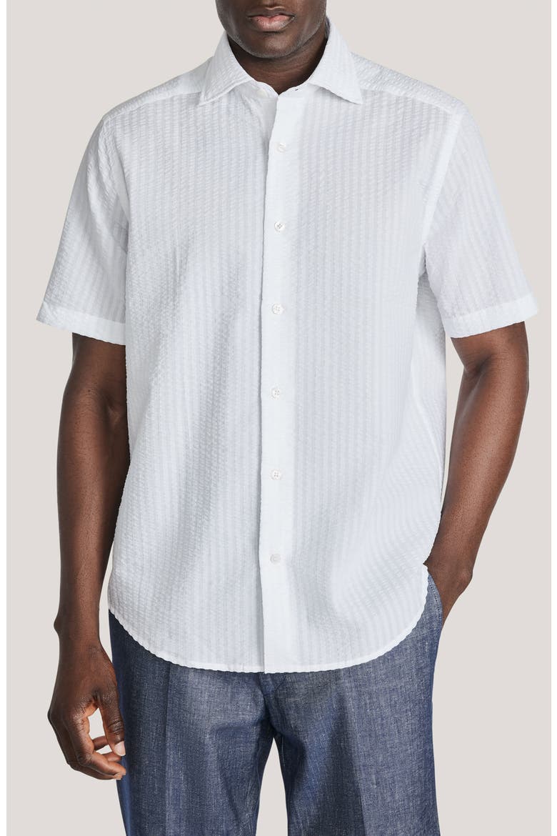 Bedford Cotton Seersucker Button-Up Shirt, Main, color, WHITE