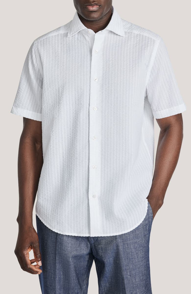Jack Victor Bedford Cotton Seersucker Button-Up Shirt, Main, color, White