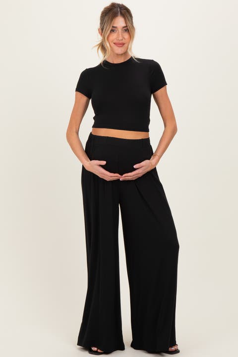 Short Sleeve Crop Top Wide Leg Pant Set