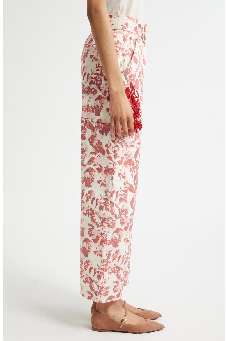 Deyo Floral Ribbons Bead Fringe Detail Stretch Cotton Pants, Alternate, color, CHERRY ROSE MULTI