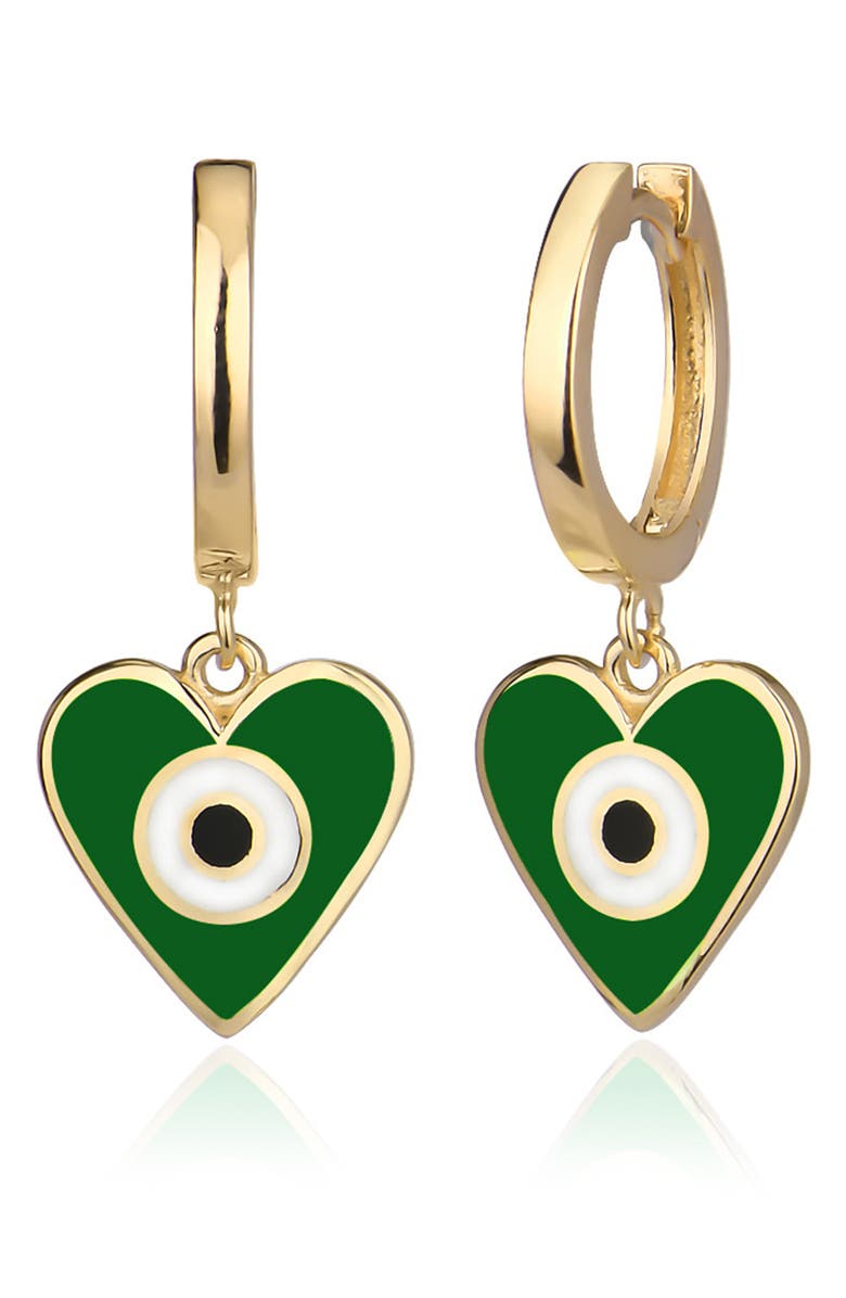 GABI RIELLE Wrapped and Ready Collection 14k Yellow Gold Vermeil Enamel Evil Eye Heart Drop Earrings, Main, color, 
