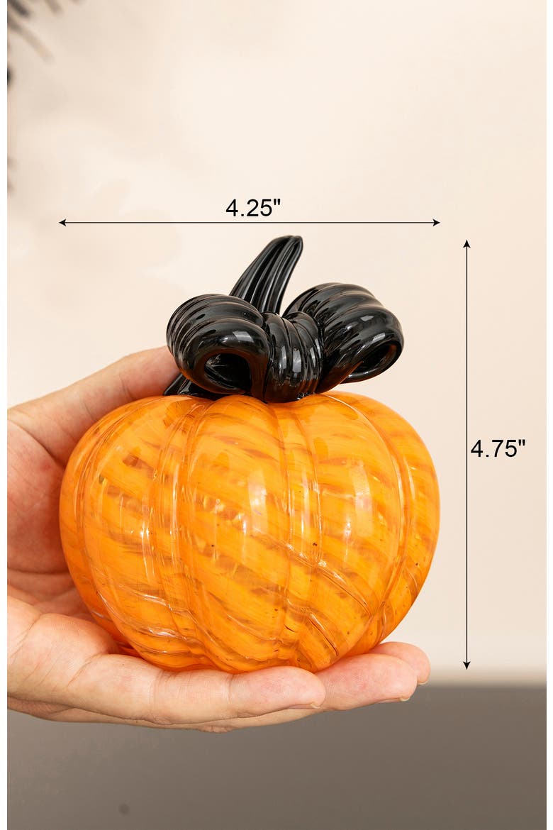 Halloween Striped Glass Pumpkin with Bow, Alternate, color, Orange