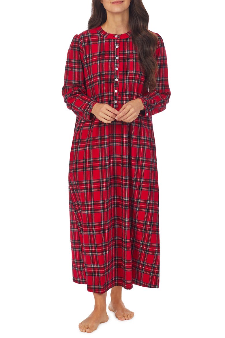 Ballet Long Sleeve Flannel Nightgown, Alternate, color, RED PLAID